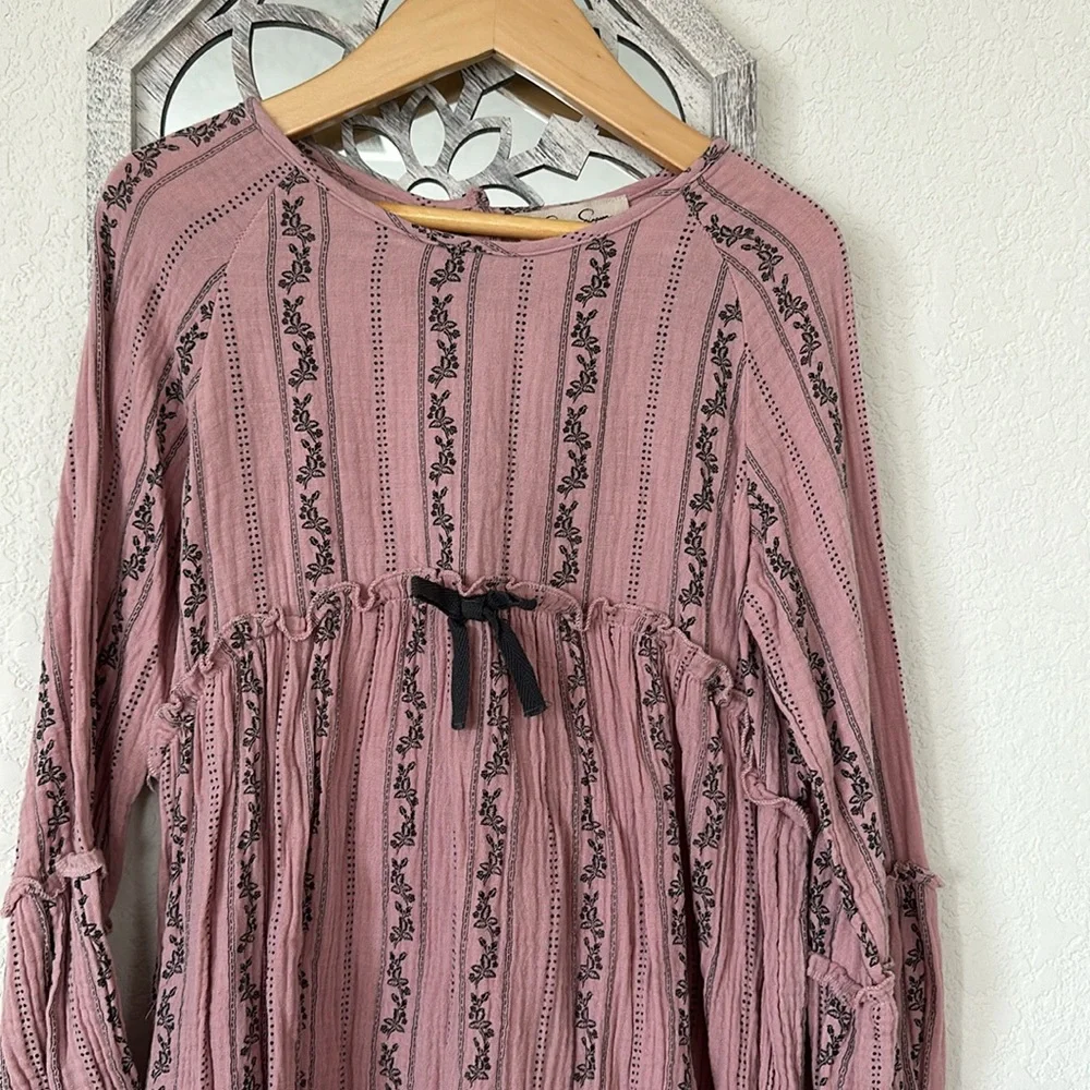 Jessica Simpson • Mauve Pink and Black Coquette Patterned Gauze Cotton Dress